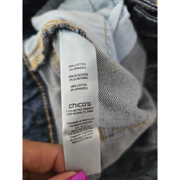 Chico's Platinum Floral Leaf Design Women's Denim Ankle Jeans 3 - L - Picture 6 of 7